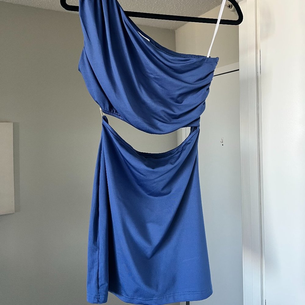Navy Blue, One Shoulder Cut-out Mini Dress